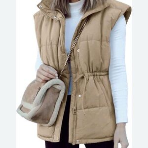 ELLEVEN Beige Puffer Vest with Waist Fit